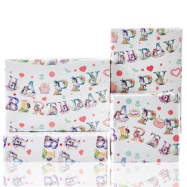 Vnaaem Unicorn Wrapping Paper - Unicorn Alphabet Happy Birthday - 6 Pc Girl Birthday Gift Wrap for Girls Kids Baby Shower Party 19.6 X27.8Inch