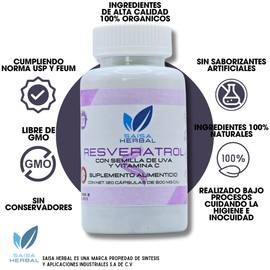 Resveratrol 120 Cápsulas con Semilla De Uva Y Vitamina C Saisa Herbal