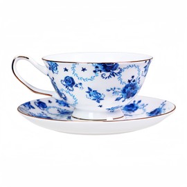 PMNING Tea Cup and Saucer Set Royal Garden Style Tea Coffee Cup with Saucer 7 Ounces Bone China Teacup and Saucer Set