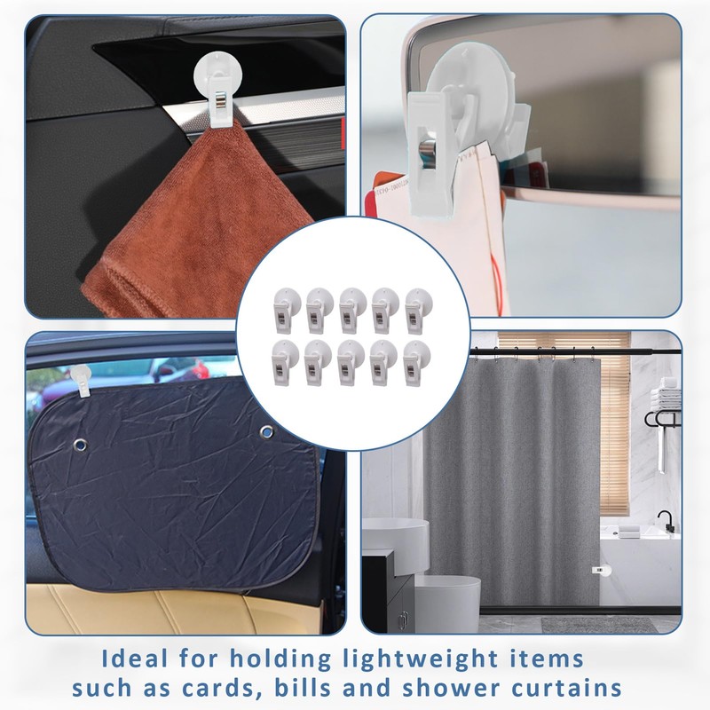 10 Pcs Suction Cup Clips,Shower Curtain With Suction Cups,Shower Curtain