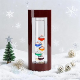 Lily's Home 9 inch Galileo Thermometer in Cherry Finish Wooden Frame, from 64ºF to 80ºF, Gift for Friends & Family, Holiday Gift, Indoor or Outdoor Home Décor, Stylish Décor for Any Room or Office