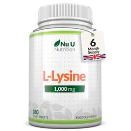 Nu U Nutrition L-Lysine 1000mg High Strength - 180 Vegan Tablets - 6 Month Supply - Gluten Free - Made in The UK - Nu U Nutrition
