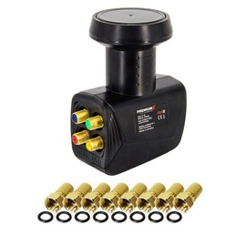LNB Quad 0.1 dB PremiumX Pxqs Quattro Switch with Gold Plated Connectors For Direct Connection of 4 Event Digital HDTV FullHD 3D with Free Plus 8 °F-Connectors 7 mm in Gold Colour with Sealing Ring