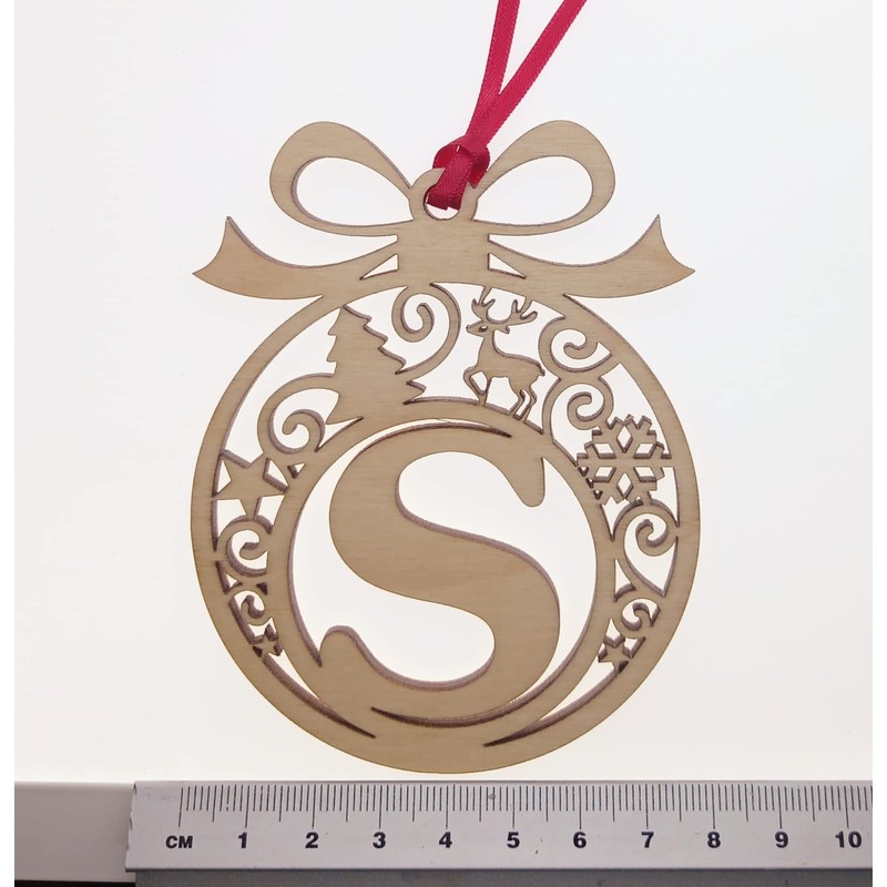 Laser cut Christmas tree bauble decoration: Letter S
