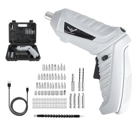 Gray Electric Screwdriver, 3.6V Cordless Screwdriver Rechargeable with 44pcs Screwdriver Bit Set, 66pcs Screws,Front LED Light, Flexible Shaft, Micro USB, Carrying Case, Easy for Small Home Projects