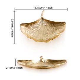 Jiodaueyu Gold Jewelry Dish, Ginkgo Leaf Trinket Dish Ring Dish, Metal Jewelry Organizer Vintage Tray for Earring Necklace, Leaf Plate, Gold Tray Decor for Women Girl Gift