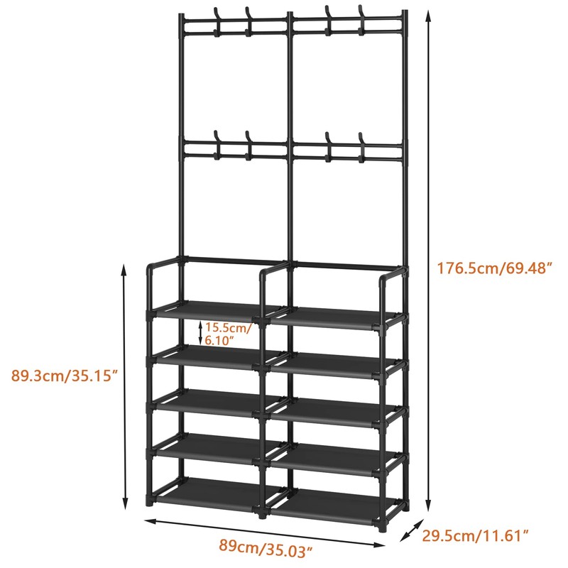 Laiensia 5-Tier Entryway Coat Rack, Coat and Shoe Rack, Entryway