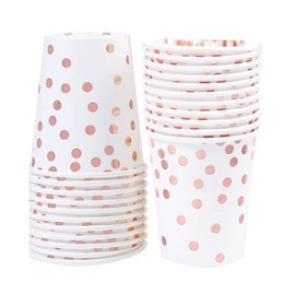 Altatac 50 Pcs 12oz Happy Birthday Party Disposable Paper Rose Gold Dot Confetti Cups