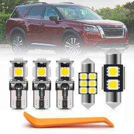 10pcs LED White Interior Lights Bulb for 2022- Nissan Pathfinder R53 5th Gen LED Interior Light Bulbs Map Dome Step Door Lamp Cargo Light Super Bright 6000K Interior Bulbs + Install Tool