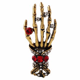 Crystal Hand Skeleton Brooch Rhinestone Skull Palm Corsage Punk Suit Skirt Coat Badge Accessories for Women Men (Gold)