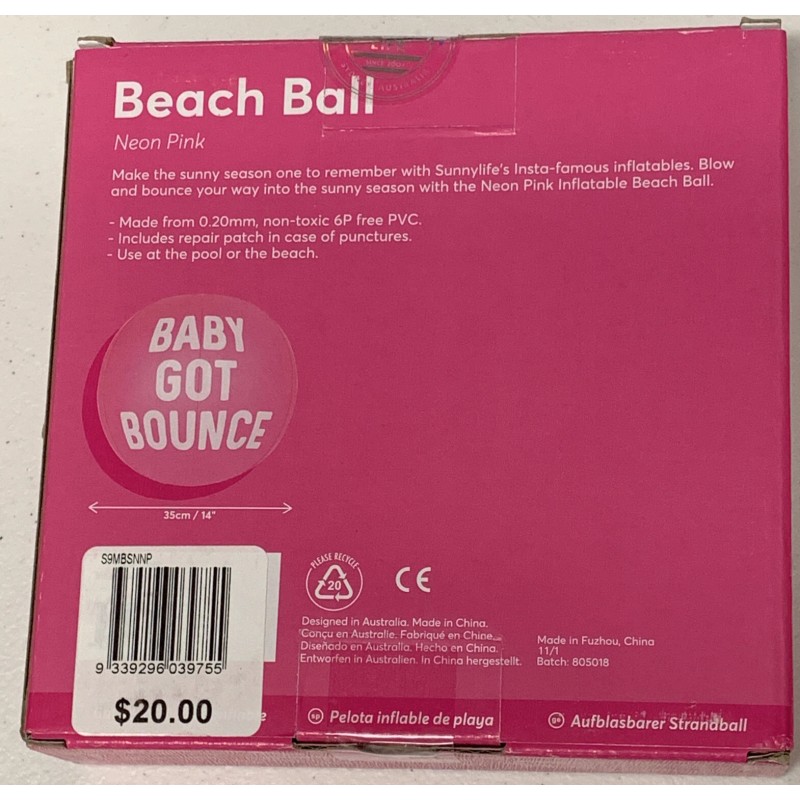 SunnyLife 14" Beach Ball Neon Pink Baby Got Bounce