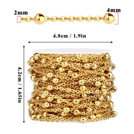 33 Feet Gold Satellite Bead Chains Roll, 2mm 18K Gold PVD Plated 304 Stainless Steel Ball Beaded Cable Link Chains Spool Bulk for Jewelry Making DIY Craft