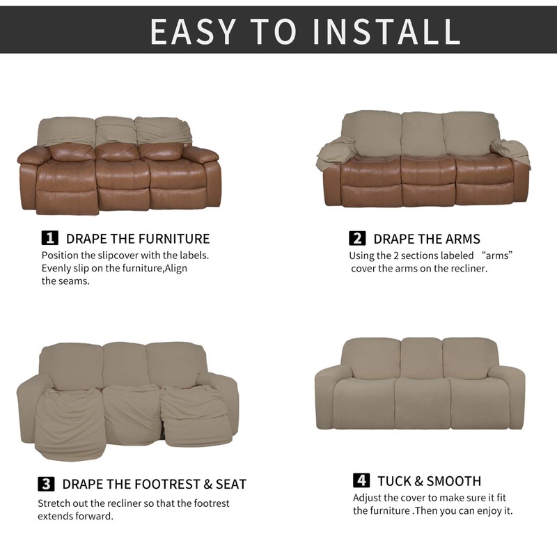 Easy-Going 8 Pieces Microfiber Stretch Sectional Recliner Sofa Slipcover Soft
