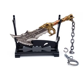 Mini Sword Key Chain Pendant For Men, 10cm Blades of Chaos Tiny Weapon Keychain with Stand, Weapon Accessories Key Ring
