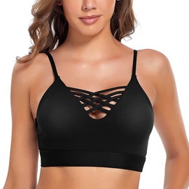 SHEKINI Sports Bra, Strong Support, Criss-Cross Back, Without Underwire, Yoga, Sports Bra, Breathable, Shock-Absorbing Bustier with Padding, Fitness, Running Bra, Black, 8020, l
