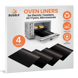 Toaster Oven Liner – Compatible with Breville, Cuisinart, Black & Decker, Dash, and More – Nonstick Heat Resistant Reusable Air Fryer Liners, PFOA & BPA Free, 9x11", 4 Pack, Black