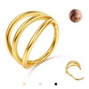 BodyBonita Triple Hoop Nose Ring - Gold G23 Titanium Septum Rings 20G Nose Piercings Jewelry Conch Helix Daith Rook Tragus Cartilage Earring Hinged Nostril Piercing Lip Rings 7mm