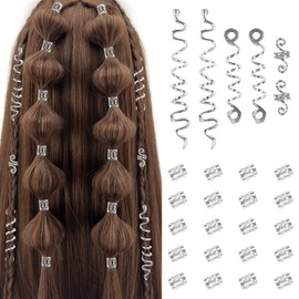 TEBIEKOY 26pcs Gold Hair Accessories for Women Loc Hair Jewelry for Braids Metal Dreadlock Beads Set Snake Hair Clips Decoration Silver