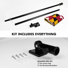 G128 Combo Pack: 6 Ft Aluminum Spinning Flagpole (Black) & Maryland MD State Flag 3x5 Ft, ToughWeave Series Embroidered 300D Polyester | Pole with Flag Included