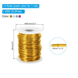 PATIKIL 8 Gauge 3mm Aluminum Craft Wire, 32.8Ft 4 Roll Metal Wire Armature Bendable Wire for Jewelry Making Metal Wrap DIY, Steel Blue/Dark Pink/Light Blue/Yellow