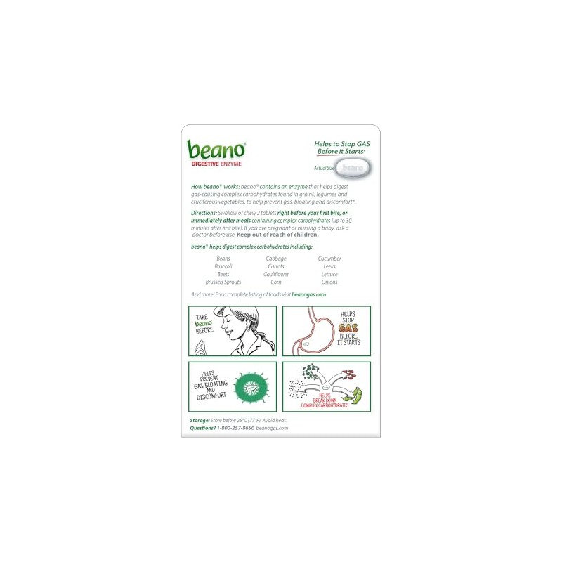 Beano Ultra 800 Prevención Gas Alivio Hinchazón 100 Tabletas