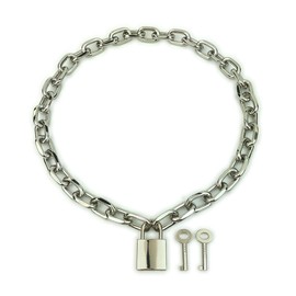 Succuba Padlock Chain Necklace Collar Choker with Two Keys and Box for Women, Men and Pet (22 Inches, H)