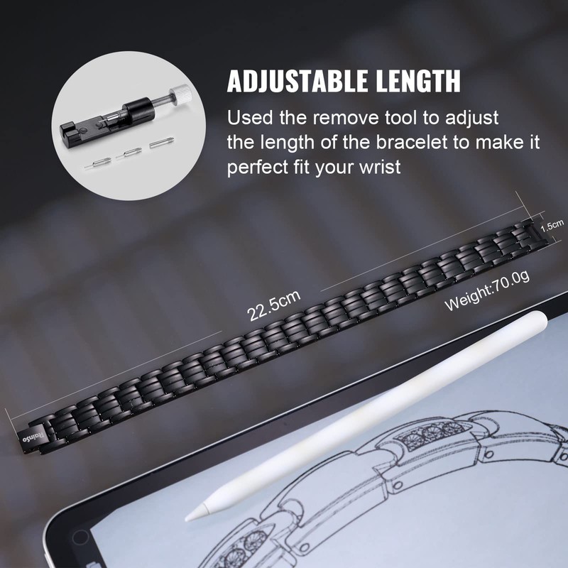 RainSo Mens Titanium Steel Double Row Magnetic Bracelet with 4