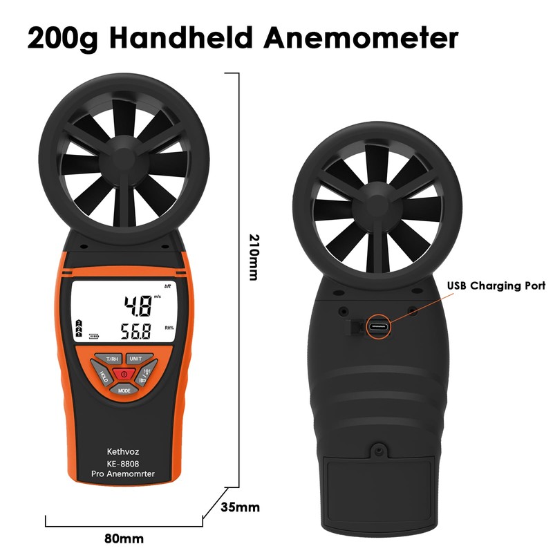 Handheld Vane Anemometer Air Flow Tester, Kethvoz Digital Wind Speed