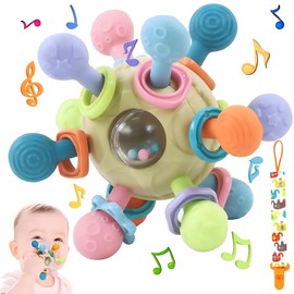 Baby Teething Toys, Baby Toys 0-6 3-6 6-12 Months, Infant Essentials Baby Tummy Time Toys, Baby Montessori Sensory Toys for 0 3 6 9 12 Month, Newborn Learning Developmental Toy Baby Girl Boy Gifts Set