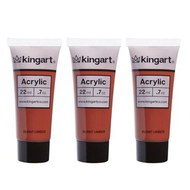 KINGART 500-137 PRO Artist Quality BURNT UMBER Acrylic Paint, 22ml (0.74oz) Tubes, 3 Pack - Set (66ml Total), Burnt Umber