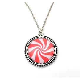Peppermint Candy Christmas Necklace - Red and White Pendant - Handmade