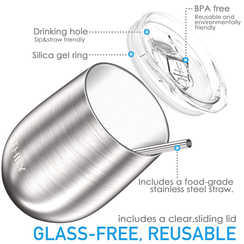 THILY Metal Stemless Insulated Wine Glass T1 Triple-insulated Stainless Steel