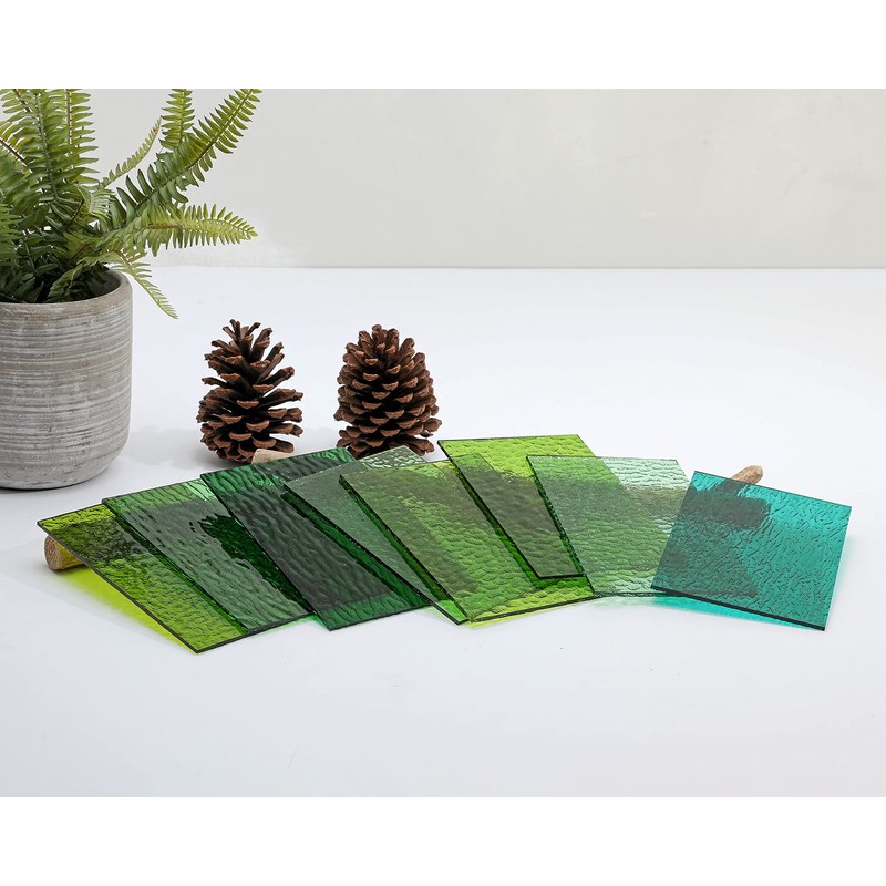 Lanyani Green Transparent Stained Glass Sheets for Craft, 6x4 inch