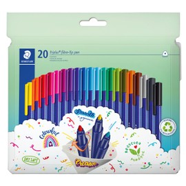 STAEDTLER Triplus Color 323 Triangular Fibre Tip Pens, Impression-proof Tip, Line Width 1 mm, Suitable for Children, Cardboard Case with 20 Triplus Colour Recycled Plastic, Assorted Colours, 323 C20