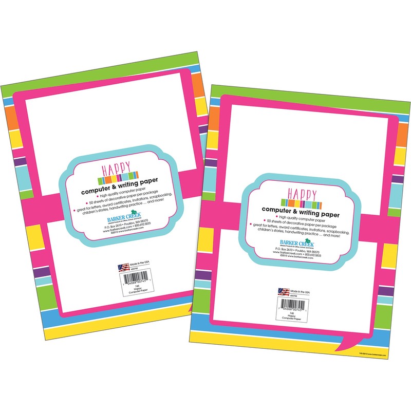 Barker Creek Computer Paper 2 Pack (100 Sheets)- Happy Bright