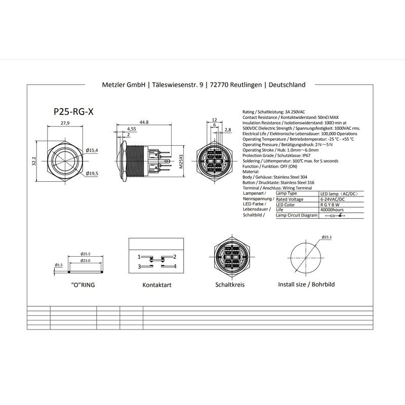Metzler - Pressure Switch 25 mm - LED Ring Lighting