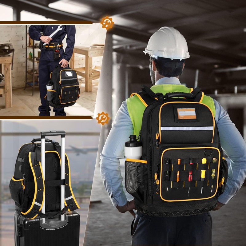 Marscamd Tool Backpack with Hard Bottom and a Tool Pouch,