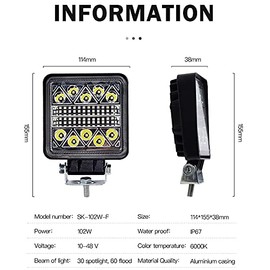 102W LED Zusatzscheinwerfer Arbeitsscheinwerfer 2 Stücke 15000LM LED Arbeitsleuchte Offroad Flutlicht, IP67 Scheinwerfer Arbeitsleuchte für SUV ATV Truck KFZ