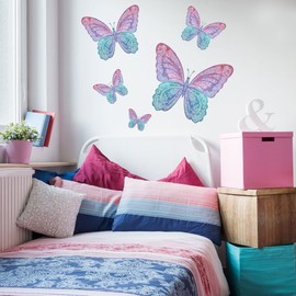 Watercolor Butterfly Wall Decals Eco-Friendly Peel and Stick Fabric Butterfly Wall Stickers