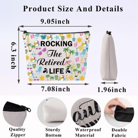 PLITI Funny Retirement Gift Retired Gift Beach Lover Gift Rocking The Retired Life Makeup Bag for Coworker (Retired Life bagCA)