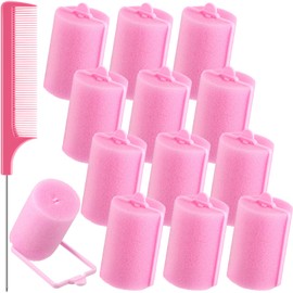 12 rodillos de esponja de espuma, 1.89 pulgadas, rizador de pelo suave para dormir, rizador de pelo flexible y peine de cola de rata, peine de cola de rata, peine de cola de pintail para peinar el cabello (rosa)