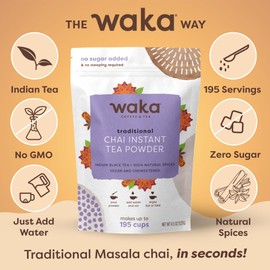 Waka Traditional Chai Tea Powder Mix - Chai Tea Concentrate Sugar Free. Pure Leaves from India, Natural Spices, Unsweetened, No Additives (4.5oz Pouch, 195 Servings)