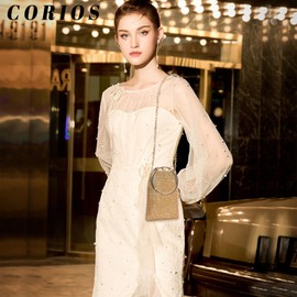 CORIOS Mini Evening Bag for Women Rhinestone Clutch Bag Bridal Wedding Purse Sparkling Crystal Handbag Shoulder Bag With Detachable Chain Elegant Pouch Bag Cocktail Prom Party Crossbody Bag Gold