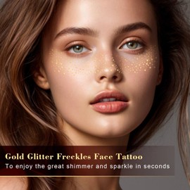 MEICOLY Glitter Freckles Face Tattoo,Sparkle Makeup Patches,Sparkle Freckles Speckles Patches,Glow Up Face Glitter,6 Count,3 Gold+3 Silver