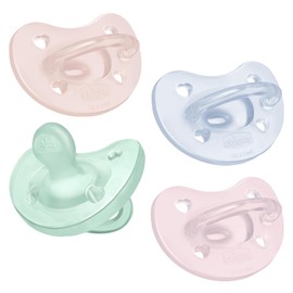 Chicco PhysioForma® Chupete de una pieza 100% silicona suave para bebés de 0 a 6 meses, sin BPA y látex, funda reutilizable, colección de primavera, paquete de 4