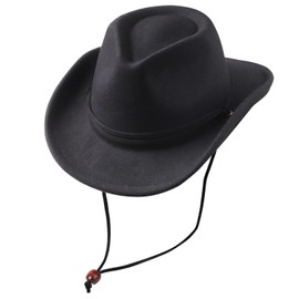 DRESHOW Cowboy Hat Kids Boys Girls Fedora Hat Western with Buckle Belt Retro Panama Hats with Wind Lanyard Unisex Rolled Hats 3-8 Years, 1 x cowboy hat: black 17-04, Unit size