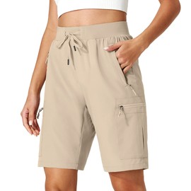Ksmien Women's Hiking Cargo Shorts Quick Dry Lightweight Summer Shorts with Zipper Pockets for Travel Golf Camping