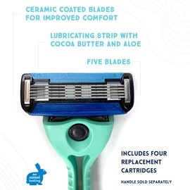 Preserve POPi Shave Razor Blades Refills - 5 Blade Razors for Men & Women - Ceramic Coated Shavers for Comfort with Aloe-Cocoa Butter Strip - Reusable Shaving Refill - 4 Pack