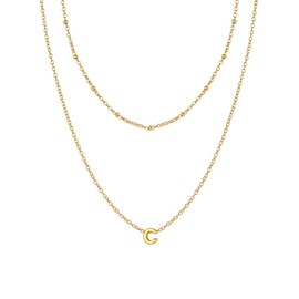 Silvora Dainty Layered Initial Necklaces for Women, 14K Gold Plated Letter Necklace Tiny C Pendant Choker Cute Necklace, Adjustable Jewelry Gift for Her