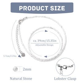 LOCCY Real Natural Stone Necklace for Women, 2 mm Pearl Necklace, Boho Crystal Necklace with Clasp for Women Girls for Mother's Day, Birthday, Christmas Gifts, 41 + 5 cm Length, Stone, No Gemstone